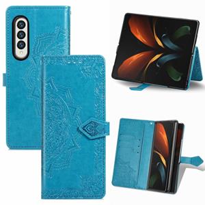 huismerk Voor Samsung Galaxy Z Fold3 5G reliëf Mandala Patroon PC + TPU Horizontal Flip Leren Case met Houder & Card Slots