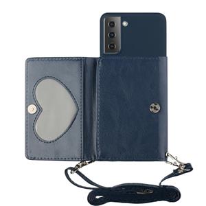 huismerk Voor Samsung Galaxy S22 5G Crossbody Lanyard Wallet Card Bag Telefoonhoes (Donkerblauw)