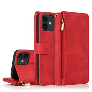 huismerk Skin-feel Crazy Horse Texture Zipper Portemonnee Tas Horizontale Flip Lederen Case met Houder & Kaart Slots & Portemonnee & Lanyard Voor iPhone 12 min