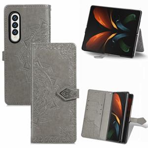 huismerk Voor Samsung Galaxy Z Fold3 5G Reliëf Mandala Patroon PC + TPU Horizontale Flip Lederen Case met Houder & Card Slots