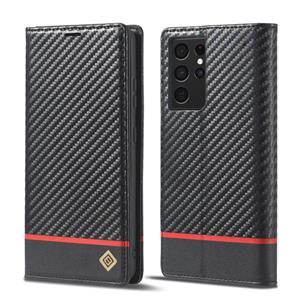 LC.IMEEKE Carbon Fiber PU + TPU Horizontal Flip Leather Case with Holder & Card Slot & Wallet For Samsung Galaxy S21 Ultra 5G(Horizontal Black)