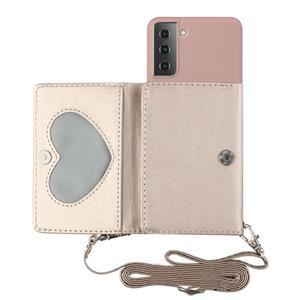 huismerk Voor Samsung Galaxy S22 5G Crossbody Lanyard Wallet Card Bag Telefoonhoes (Pink)