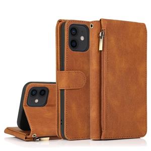 huismerk Skin-feel Crazy Horse Texture Zipper Portemonnee Tas Horizontale Flip Lederen Case met Houder & Kaart Slots & Portemonnee & Lanyard Voor iPhone 12 min