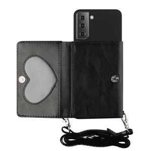 huismerk Voor Samsung Galaxy S22 5G Crossbody Lanyard Wallet Card Bag Telefoonhoes (Zwart)