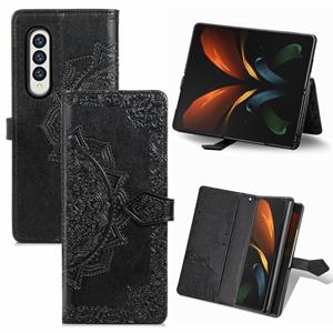 huismerk Voor Samsung Galaxy Z Mold3 5G reliëf Mandala Patroon PC + TPU horizontale flip lederen tas met houder & kaart slots