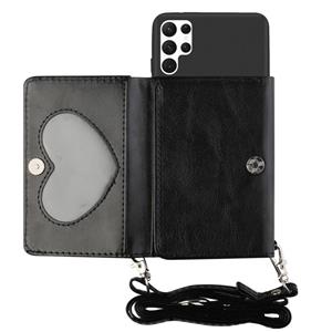 huismerk Voor Samsung Galaxy S22 Ultra 5G Crossbody Lanyard Wallet Card Bag Telefoon Case (Zwart)