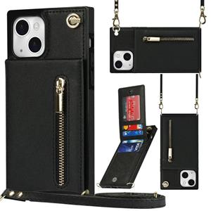 huismerk Cross-body rits vierkante telefoonhoesje met houder voor iphone 13 mini