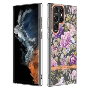 huismerk Voor Samsung Galaxy S22 Ultra Bloemen en Planten Serie IMD TPU Telefoonhoes (Purple Peony)