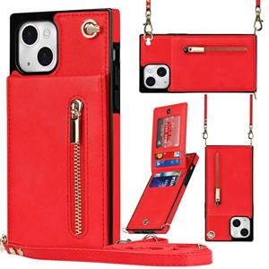 huismerk Cross-body rits vierkante telefooncase met houder voor iPhone 13 mini