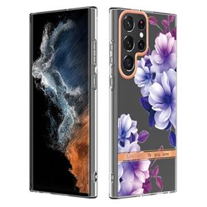 huismerk Voor Samsung Galaxy S22 Ultra Bloemen en Planten Serie IMD TPU Telefoonhoes (Paars Begonia)