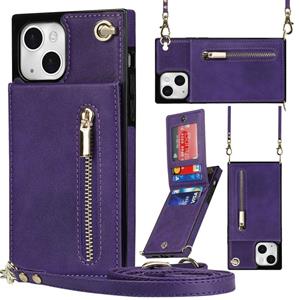 huismerk Cross-body rits vierkante telefoonhoesje met houder voor iPhone 13 mini