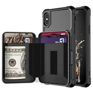 huismerk Zipper Wallet Card Bag PU Back Case voor iPhone XR