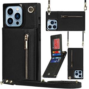 huismerk Cross-body rits vierkante telefoon geval met houder voor iphone 13 pro