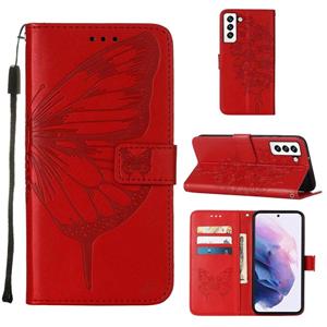 huismerk Voor Samsung Galaxy S22 5G reliëf Butterfly lederen telefoonhoesje met houder & kaart slot & portemonnee & lanyard