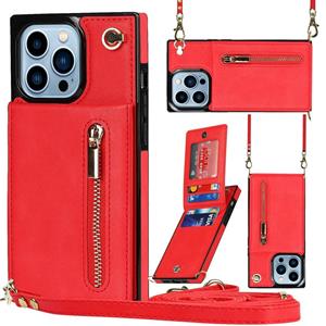 huismerk Cross-body rits vierkante telefoon geval met houder voor iphone 13 pro