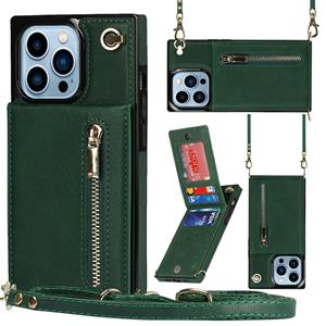 huismerk Cross-body rits vierkante telefoonhoesje met houder voor iphone 13 pro