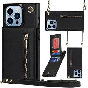 huismerk Cross-body rits vierkante telefoon geval met houder voor iphone 13 pro max