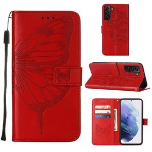 huismerk Voor Samsung Galaxy S22 + 5G Embossed Butterfly Lederen Telefoonhoesje Met Houder & Card Slot & Portemonnee & Lanyard