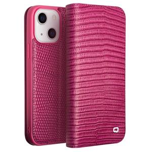 Qialino kleine krokodil textuur horizontale flip lederen tas met houder & kaart slots & portefeuille voor iphone 13 (Rose rood)