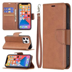 huismerk Voor iPhone 13 mini Retro Lambskin Textuur Pure Kleur Horizontale Flip PU Lederen Case met Houder & Kaart Slots &Portemonnee &Lanyard (Bruin)