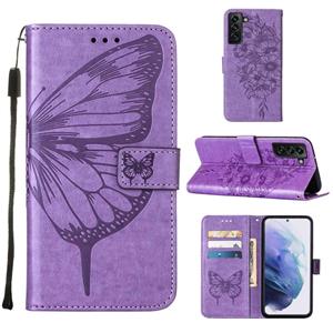 huismerk Voor Samsung Galaxy S22 + 5G reliëf Butterfly lederen telefoonhoesje met houder & kaart slot & portemonnee & lanyard