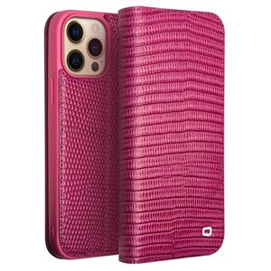 Qialino kleine krokodil textuur horizontale flip lederen tas met houder & kaart slots & portefeuille voor iphone 13 pro (rose rood)