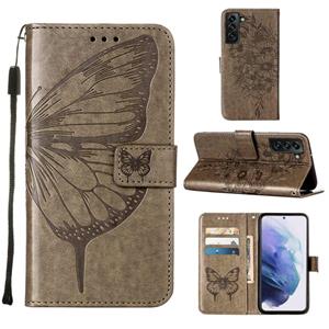 huismerk Voor Samsung Galaxy S22 + 5G Embossed Butterfly Lederen Telefoonhoesje Met Houder & Card Slot & Wallet & Lanyard