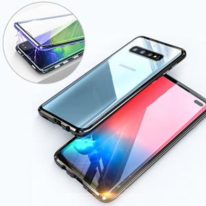 huismerk UltUltra slanke dubbele zijden magnetische adsorptie hoekige frame getemperd glas magneet flip case voor Galaxy S10 (zwart)