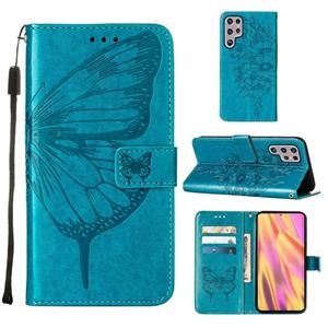 huismerk Voor Samsung Galaxy S22 Ultra 5G reliëf Butterfleer lederen telefoonhoesje met houder & kaart slot & portemonnee & lanyard