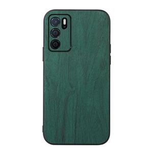 huismerk For OPPO A16 Wood Texture PU Phone Case(Green)