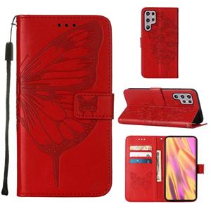 huismerk Voor Samsung Galaxy S22 Ultra 5G Reliëf Butterfly Lederen Telefoonhoesje Met Houder & Card Slot & Portemonnee & Lanyard