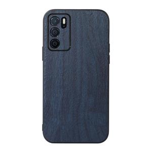 huismerk For OPPO A16 Wood Texture PU Phone Case(Blue)