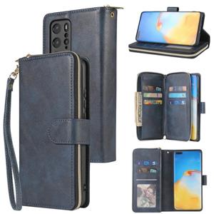Huismerk Voor Huawei P40 Pro Zipper Wallet Bag Horizontale Flip PU Lederen koffer met Houder & 9 Card Slots & Wallet & Lanyard & Photo Frame(Blauw)