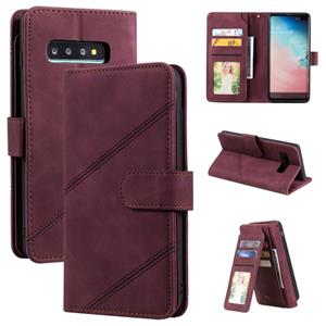 huismerk Voor Samsung Galaxy S10 + Skin Feel Business Horizontal Flip PU Lederen Case met Houder & Multi-Card Slots & Portemonnee & Lanyard & Photo Frame (Wine