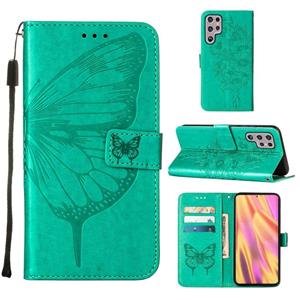 huismerk Voor Samsung Galaxy S22 Ultra 5G reliëf Butterfleer lederen telefoonhoesje met houder & kaart slot & portemonnee & lanyard