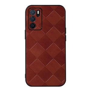 huismerk For OPPO A16 Weave Plaid PU Phone Case(Brown)