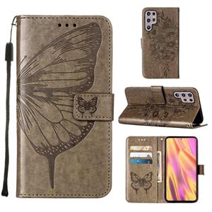 huismerk Voor Samsung Galaxy S22 Ultra 5G reliëf Butterfly lederen telefoonhoesje met houder & kaart slot & portemonnee & lanyard