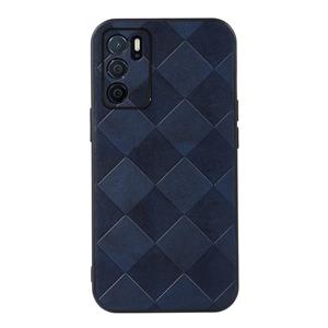 huismerk For OPPO A16 Weave Plaid PU Phone Case(Blue)