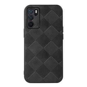 huismerk For OPPO A16 Weave Plaid PU Phone Case(Black)