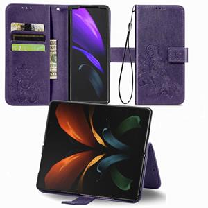 huismerk Voor Samsung Galaxy Z VOUW3 5G Vierblad Sluiting Ingebrilde Gesp Mobiele Telefoon Bescherming Lederen Case met Lanyard & Card Slot & Wallet & Bracket-