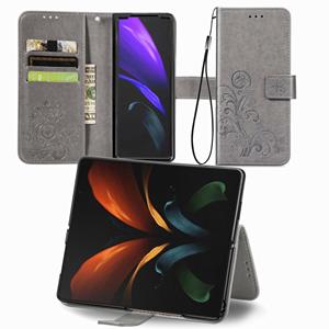 huismerk Voor Samsung Galaxy Z Fold3 5G Four-Leaf Sluiting Reliëf Buckle Mobiele Telefoon Bescherming Leren Case Met Lanyard & Card Slot & Portemonnee & Brack