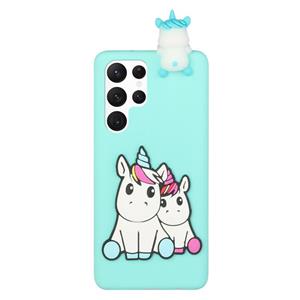 huismerk Voor Samsung Galaxy S22 Ultra 5G Schokbestendig 3D Ly Lying Cartoon TPU Telefoonhoes (Paar Unicorn)