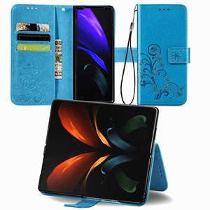 huismerk Voor Samsung Galaxy Z Fold3 5G Four-Leaf Sluiting in reliëf gemaakte gesp Mobiele Telefoon Bescherming Leren Case met Lanyard & Card Slot & Portemonn