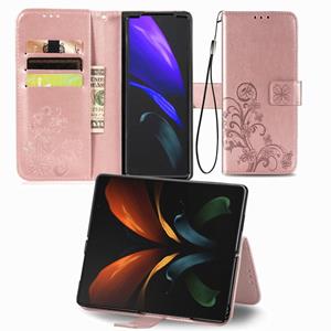 huismerk Voor Samsung Galaxy Z Fold3 5G Four-Leaf Sluiting Ingebrilde Gesp Mobiele Telefoon Bescherming Leren Case Met Lanyard & Card Slot & Portemonnee & Brac