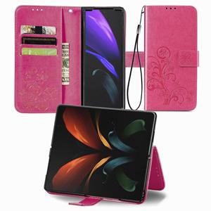 huismerk Voor Samsung Galaxy Z Fold3 5G Four-Leaf Clasp Inmorting Buckle Mobiele Telefoon Bescherming Lederen Case met Lanyard & Card Slot & Portemonnee & Brac