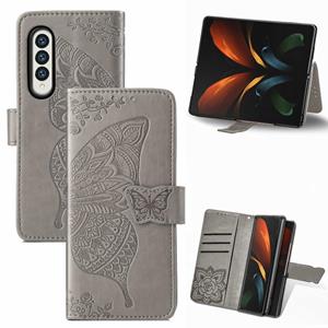 huismerk Voor Samsung Galaxy Z Gold3 5G Butterfly Love Flowers Reliëf Horizontale Flip Lederen Case met Houder & Card Slots & Wallet & Lanyard