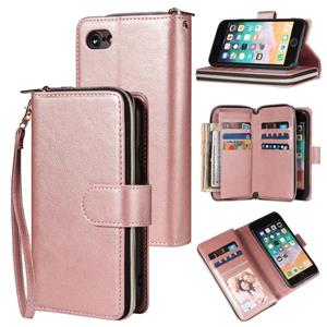 Huismerk Voor iPhone SE 2020 / 8 / 7 Zipper Wallet Bag Horizontale Flip PU Lederen case met Houder & 9 Card Slots & Wallet & Lanyard & Photo Frame(Rose Gold)