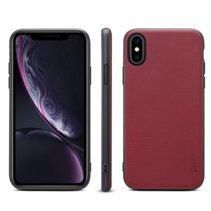 Voor iPhone X / XS Denior V7 Luxe Auto Cowhide Lederen Ultrathin Protective Case (Donkerrood)