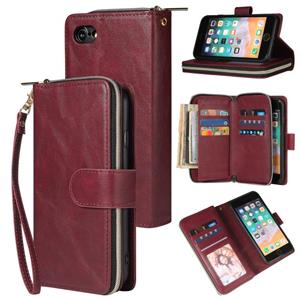 huismerk Voor iPhone SE 2020 / 8 / 7 Zipper Wallet Bag Horizontale Flip PU Lederen case met Houder & 9 Card Slots & Wallet & Lanyard & Photo Frame(Wine Red)