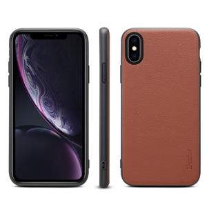 Voor iPhone X/XS Denior V7 luxe auto koeienhuid lederen ultradunne beschermhoes (bruin)